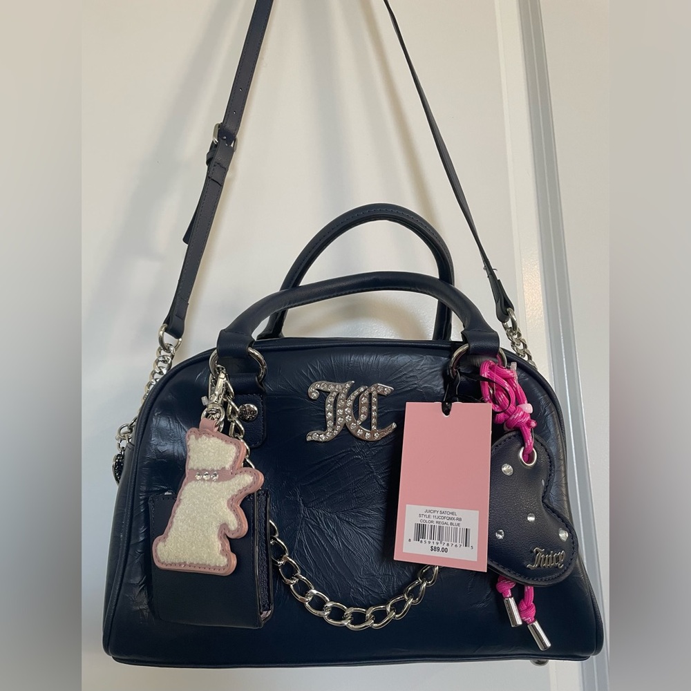 Juicy Couture Juicify Satchel Regal Blue Bag Detachable Charms Crossbody NEW